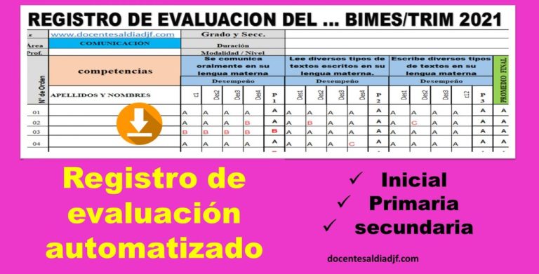 Registro de evaluación automatizado por competencias para inicial primaria y secundaria