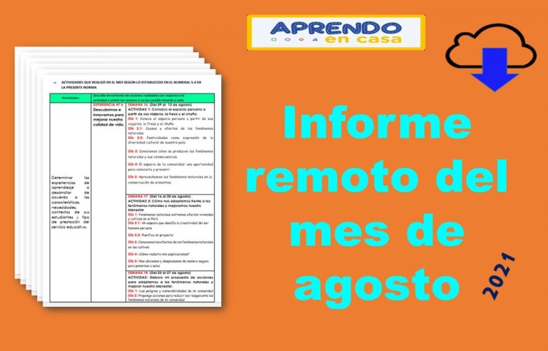 Informe de trabajo remoto del mes de agosto de primaria de 1° a 6° grado