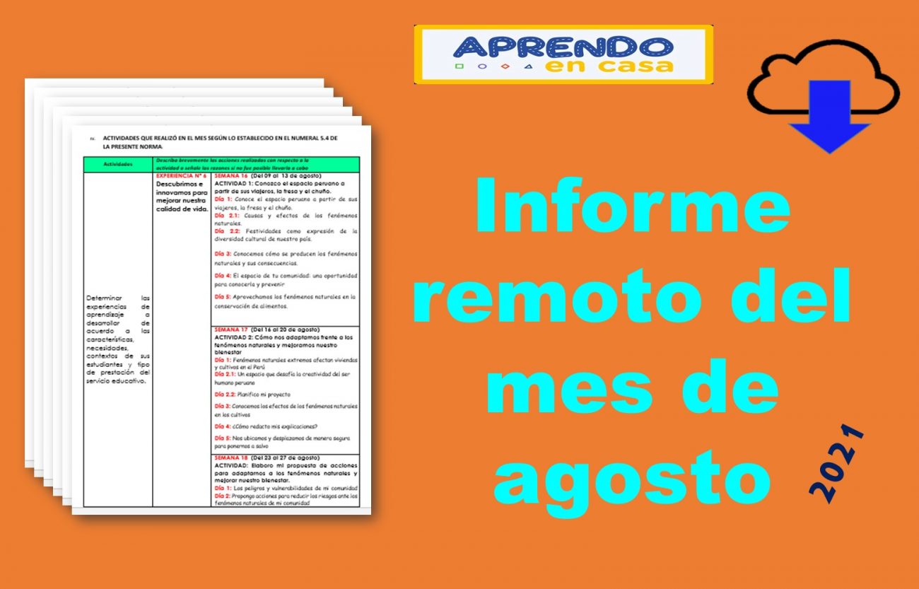 Informe de trabajo remoto del mes de agosto de primaria de 1° a 6° grado