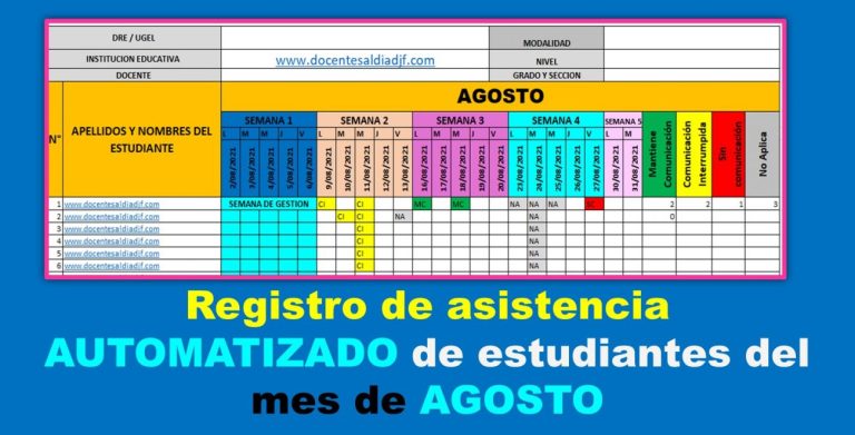 Registro de asistencia AUTOMATIZADO del mes de AGOSTO del 2021