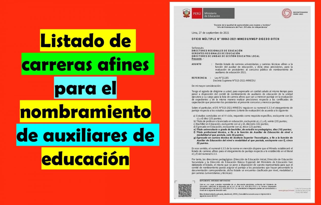 MINEDU Carreras afines para el nombramiento de los auxiliares de educación