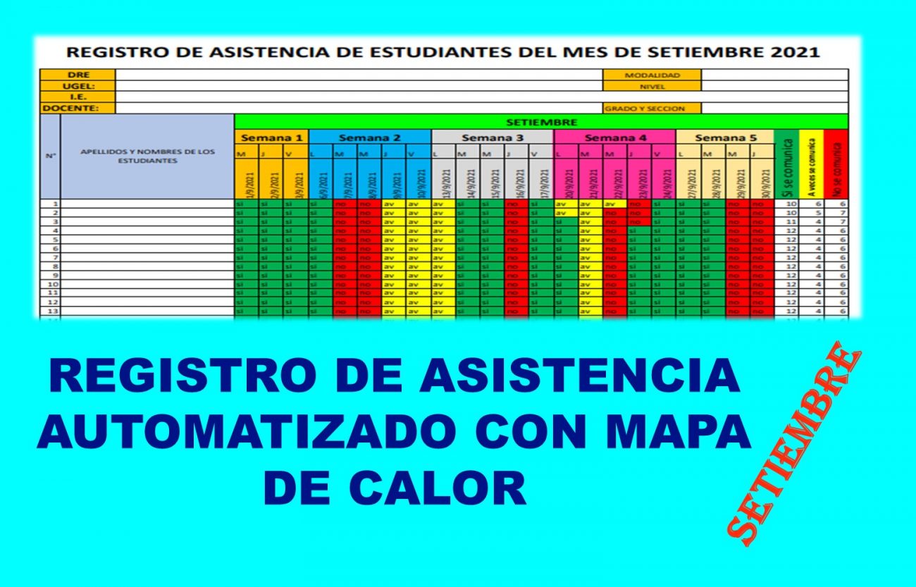 Registro de asistencia de estudiantes automatizado con MAPA DE CALOR del mes de setiembre