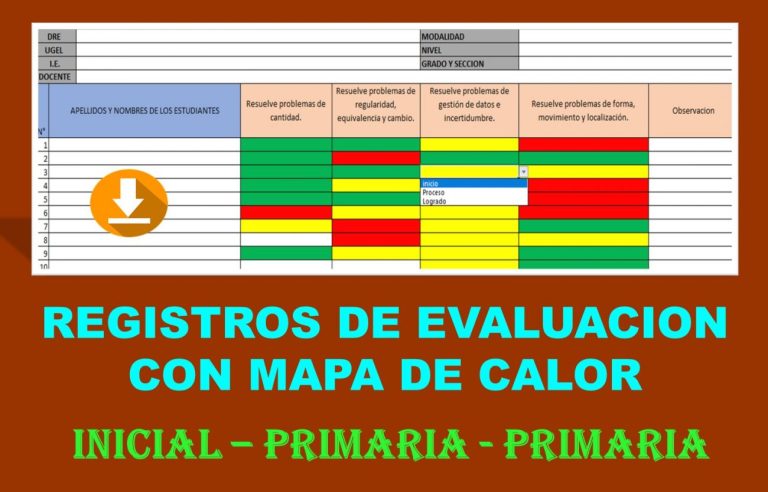 Registro de evaluación AUTOMATIZADO con MAPA DE CALOR para inicial primaria y secundaria