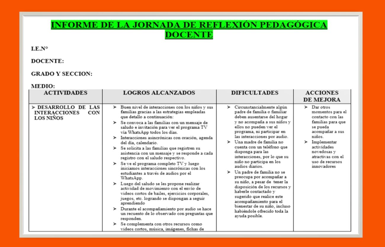 Informe de la jornada de reflexión pedagógica docente