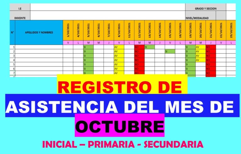 Registro de asistencia del mes de octubre del 2021
