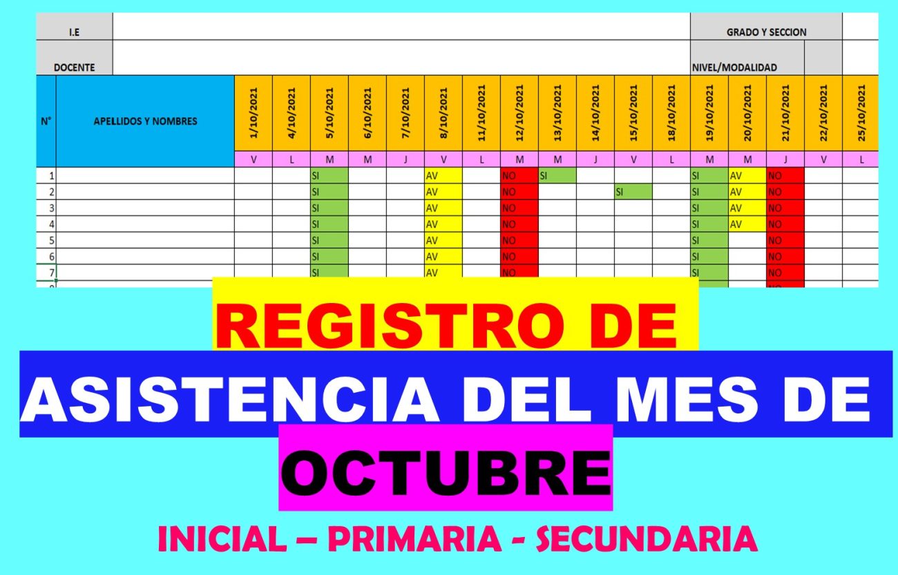 Registro de asistencia del mes de octubre del 2021