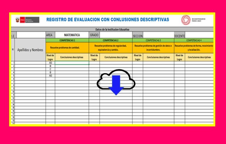 Registro de evaluación con conclusiones descriptivas
