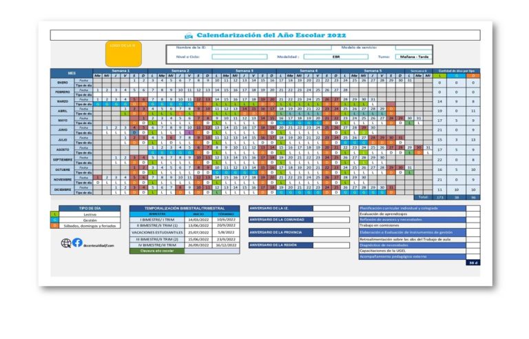 Calendarización del año escolar 2022