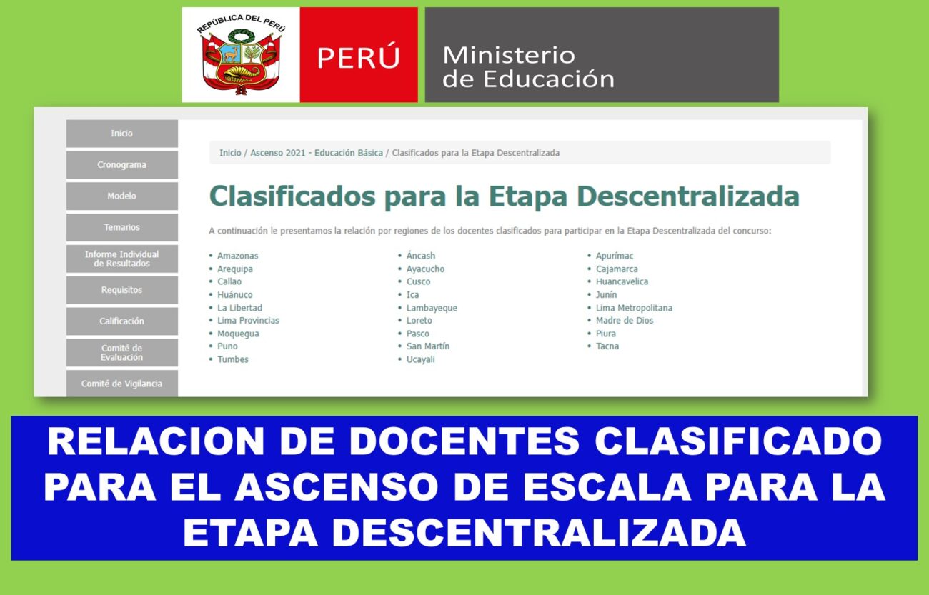 Relacion de docentes clasificados para la etapa descentralizada para el ascenso de escala magisterial