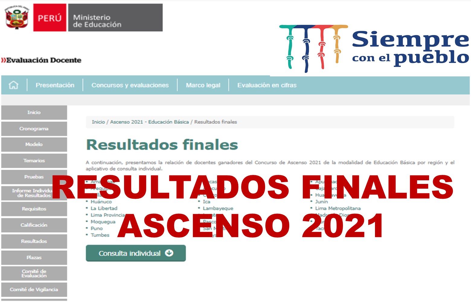 Resultados finales del Ascenso de Escala Magisterial 2021